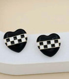 Heart  Checkerboard Stud earrings