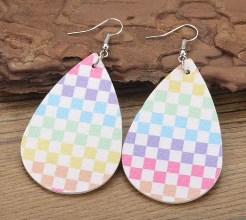 checkerboard water drop earrings