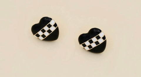 Heart  Checkerboard Stud earrings